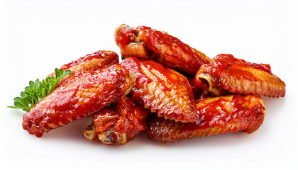 Fototapeta premium spicy chicken wings with tomato sauce white background isolated