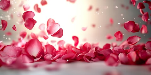 Obraz premium Romantic Valentines Day Border Cascading Rose Petals for Wedding Invitation Design