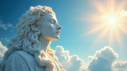 Majestic White Peace Dove Soaring in a Radiant Blue Sky with Golden Sunrise, Ideal for Peace Campaigns, Spiritual Growth Publications, and Social Justice Media