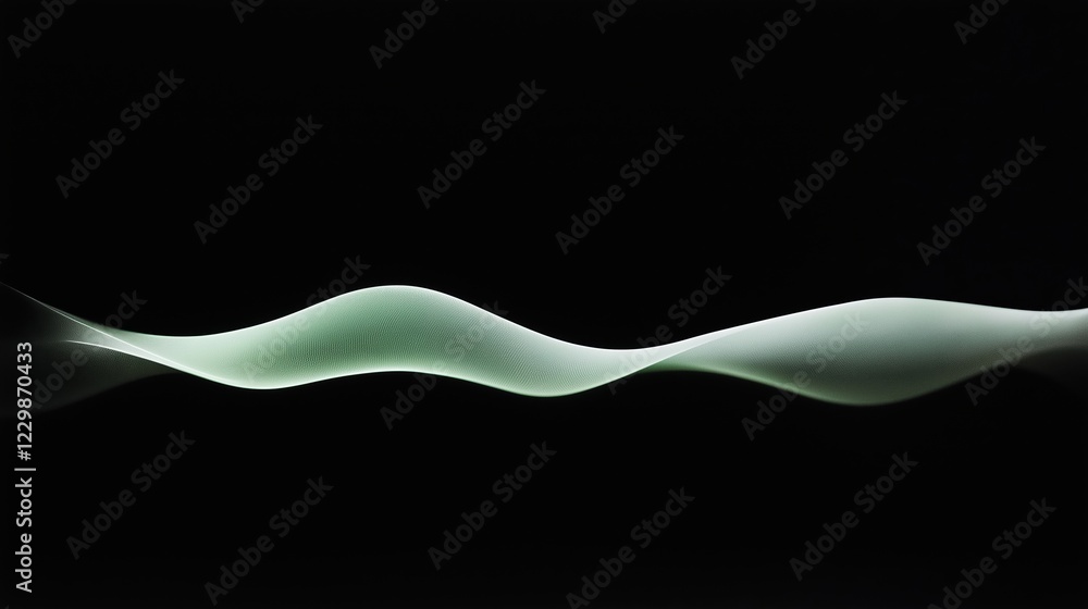 Poster digital sound wave visualizer in green light against deep black background, embodying calm and techn