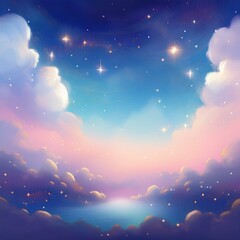 Fototapeta premium creative magical fairytale fantasy clouds border frame with stars and glowing background; Graphic resource