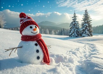 Obraz premium Adorable Snowman in Winter Wonderland: Panoramic Christmas Card