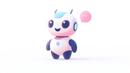 Naklejka premium Cute robot character with speech bubble.