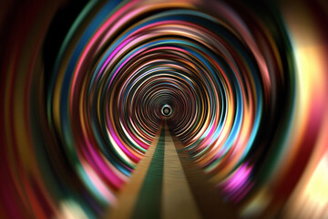 Vibrant swirling colors create a mesmerizing tunnel effect with intricate patterns and depth
