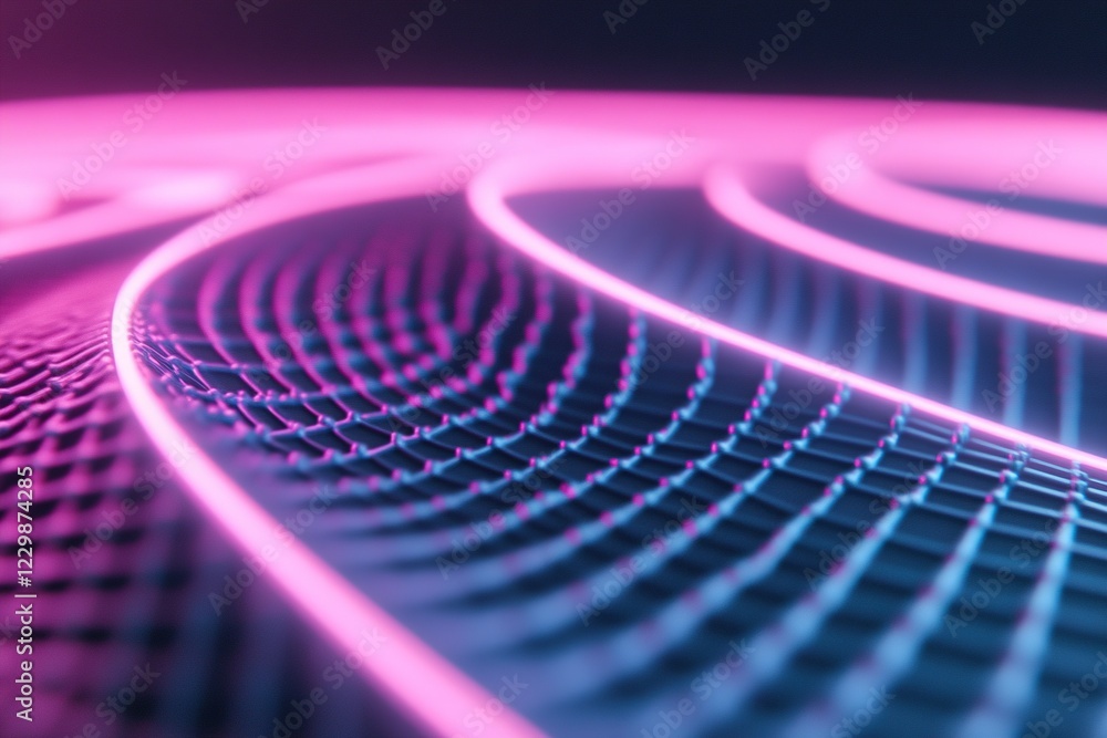 Poster a radiant grid of neon lines in cyan and magenta extends from a vanishing point against a black back