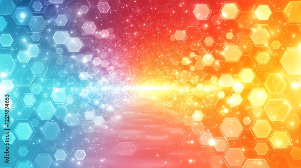 Poster dynamic vector poster with bright magenta cyan lime green colors and repeating hexagonal background