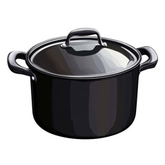 Black cooking pot with a transparent lid, ideal for various culinary uses, set against a white isolated background.