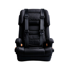 Naklejka premium Black car seat designed for safety and comfort, featuring harness straps. Perfect for family travel and child safety in vehicles.