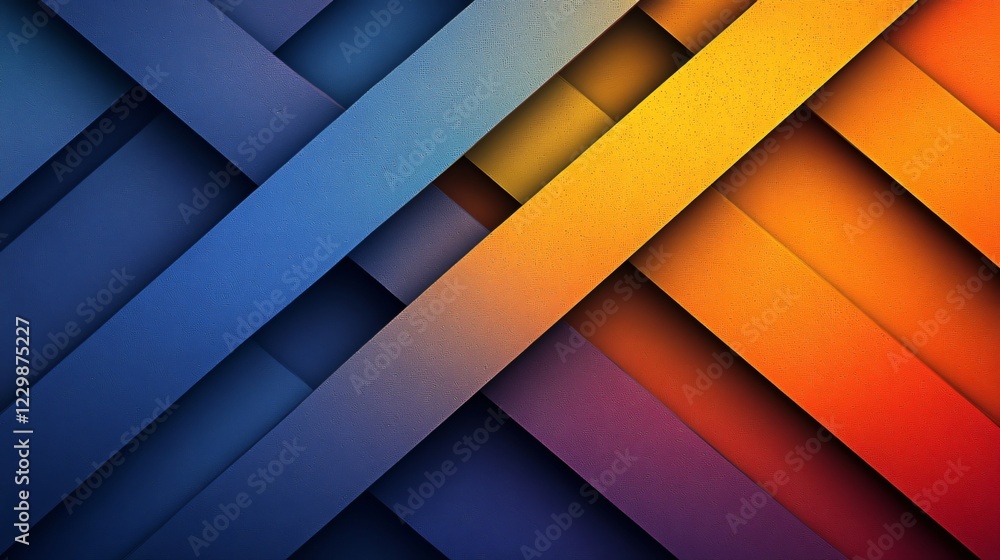 Poster bold diagonal stripes of deep blue to vibrant yellow intersect over a textured gradient background