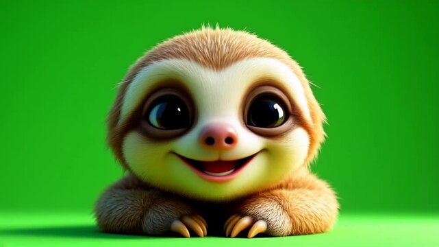 Cute cartoon sloth posing green screen