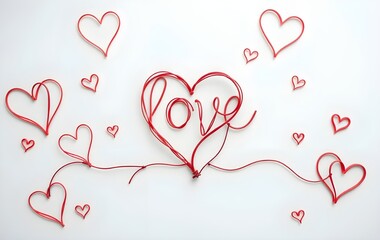 Red Heart With Love Text Surrounded by Small Heart Decor..