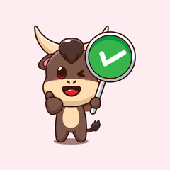 bull mascot cartoon character vector illustration with correct sign