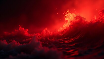 Fototapeta premium Fiery Red Ocean Waves Dramatic Sunset Photography