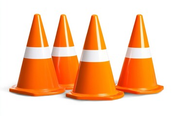 Orange traffic cones are used for safety and signal caution and safety on a construction site