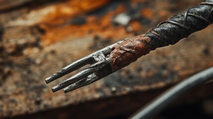 Close-up of a Metal Tined Tool with Leather Wrapping
