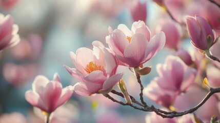 Obraz premium Pink Magnolia Blossoms in Springtime