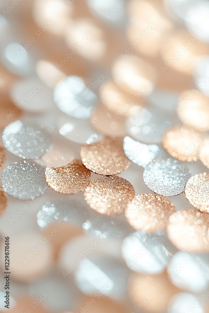 Poster a grid showcases alternating shimmering sequins in gold, rose gold, and silver hues, softly lit to c