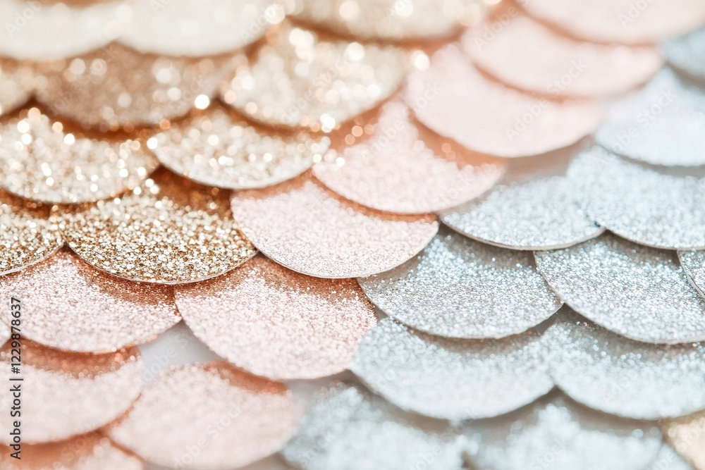 Poster a beautiful display features alternating gold, rose gold, and silver sequins arranged in a grid patt