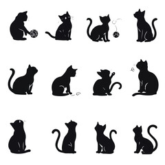 Minimalist Black Cat Silhouette Vector Set Illustration – Playful & Elegant Poses