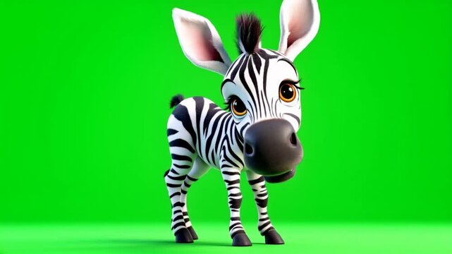 Cute cartoon zebra posing green screen