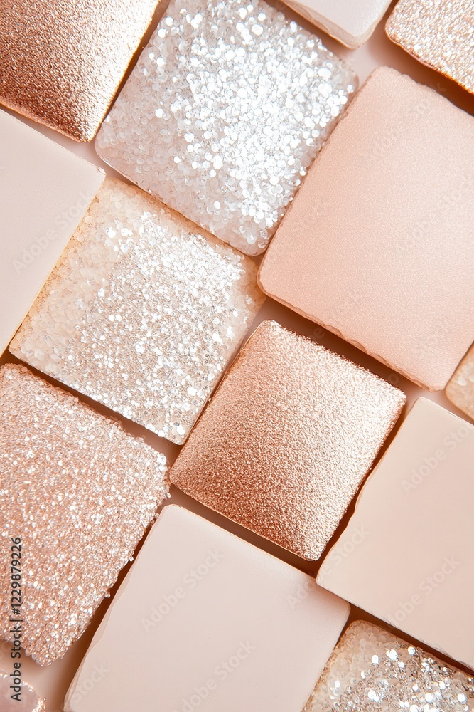 Poster a vibrant grid features shimmering sequins in alternating gold, rose gold, and silver tones. the sof