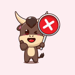 bull mascot cartoon character vector illustration with wrong sign