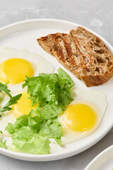 Minimalist Breakfast Composition Sunny-Side-Up Eggs with Toast on a Neutral Backdrop