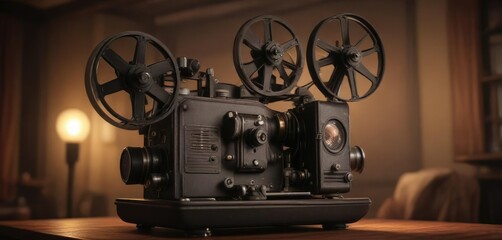 Fototapeta premium Old film projector with a warm and cozy atmosphere, peaceful atmosphere , soft focus