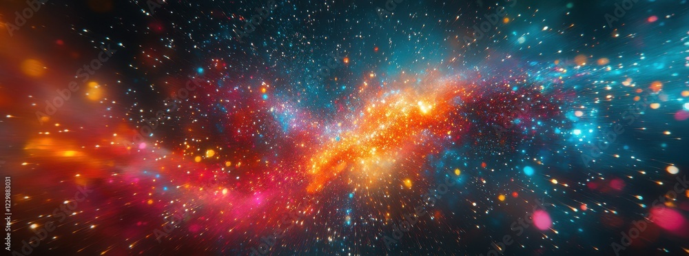 Poster stunning cosmic display of vibrant colors in deep space with dazzling stars and glowing nebulae crea
