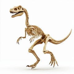 Fototapeta premium velociraptor skeleton in a dynamic running pose, placed on a clean white background