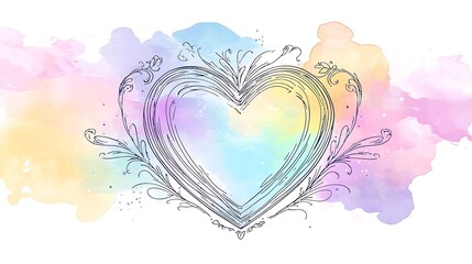 Obraz premium Ornate Heart Design on Pastel Watercolor Background