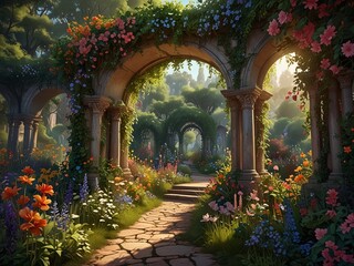 Fototapeta premium enchanted castle garden spring 