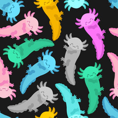 Cute axolotl pattern seamless. Little Amphibian Salamander background. Ornament of kids fabric
