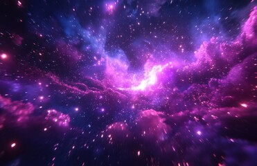 Obraz premium Stunning Cosmic Nebula in Vibrant Purple and Blue Colors Illuminating a Starry Space Background