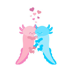 couple Axolotl love. Little Amphibian Salamander lovers