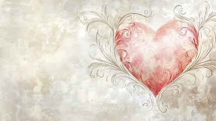 A Romantic Pink Heart with Ornate Floral Design
