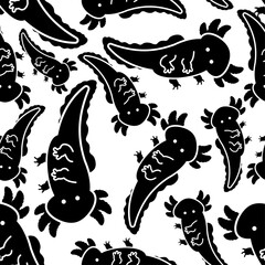 Cute axolotl pattern seamless. Little Amphibian Salamander background. Ornament of kids fabric