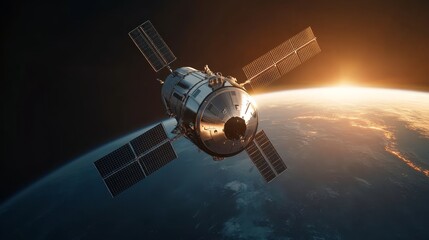 Obraz premium Futuristic space station orbiting Earth photographed in ultraHD clarity