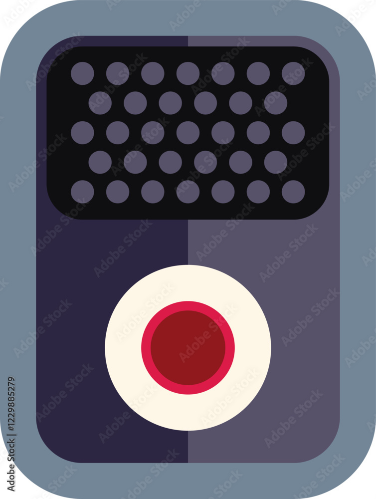 Poster voice recorder device is recording audio with its red button illuminated