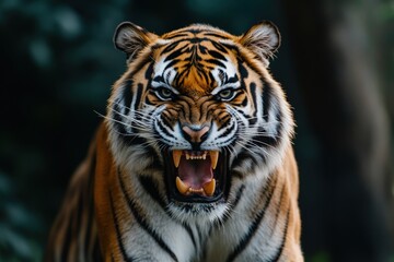 A tiger with its mouth open and smoke coming out of it