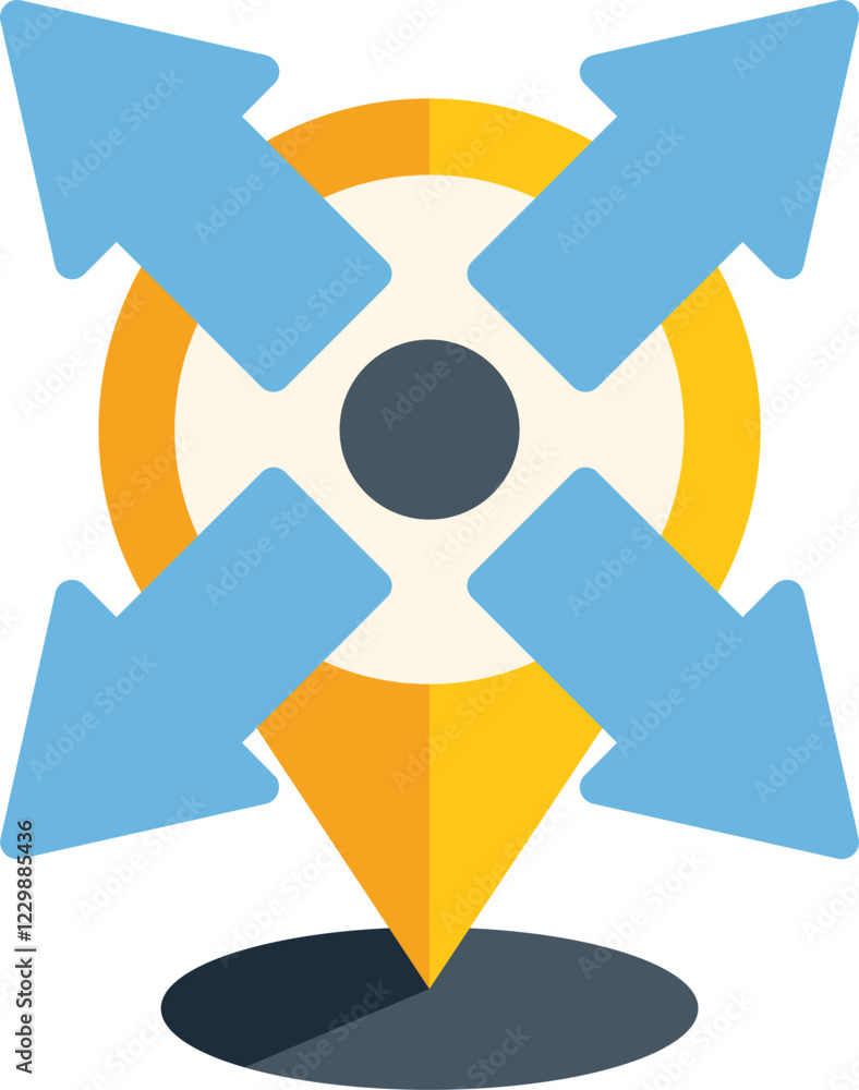Poster this vector icon shows a location pin pointing in every direction with arrows