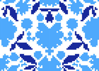 Gzhel pattern pixel art. 8 bit background national and traditional