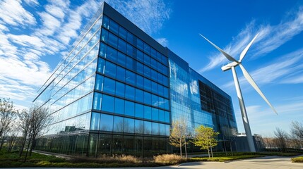 Fototapeta premium Green energy harvest with windmill and solar panels for eco-green sustainable concept