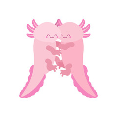 couple Axolotl love. Little Amphibian Salamander lovers