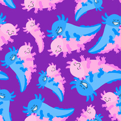 Axolotl sex pattern seamless. Axolotls intercourse background. salamander reproduction texture