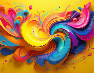 multicolored paint swirls on yellow background