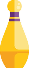 Simple vector illustration of a yellow bowling pin, with purple stripes, standing up on a white background