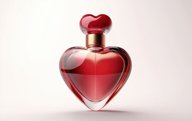 n elegant perfume bottle with a heart-shaped cap, isolated on a stylish white background. Valentines Day and 8 March theme