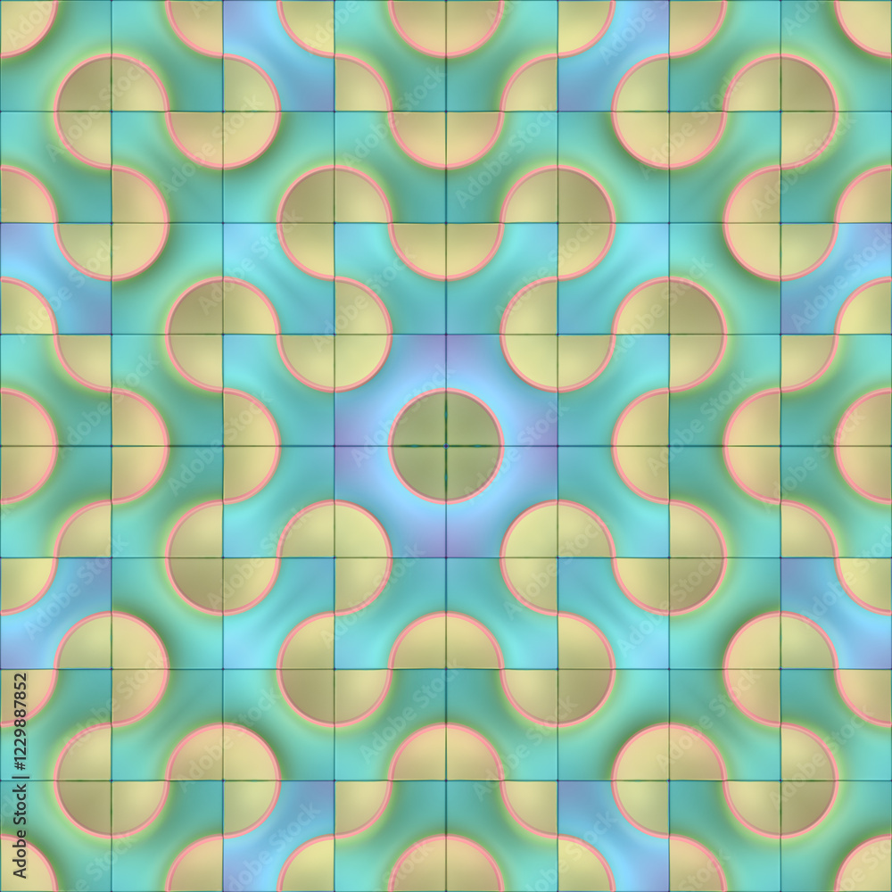Poster Abstract pattern of tiles lined up in a strict grid, forming a complex pattern. 3d rendering digital illustration