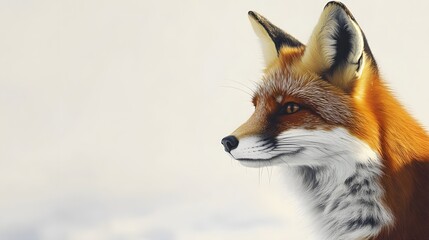 Fototapeta premium A red fox curiously looking over its shoulder, with an empty white background